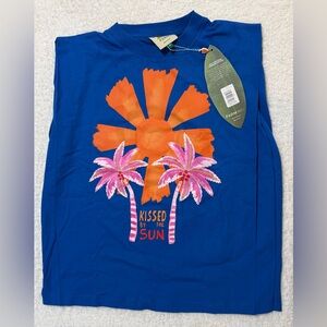 Farm Rio “Kissed by the Sun” Blue Graphic Tee | NWT Size XS